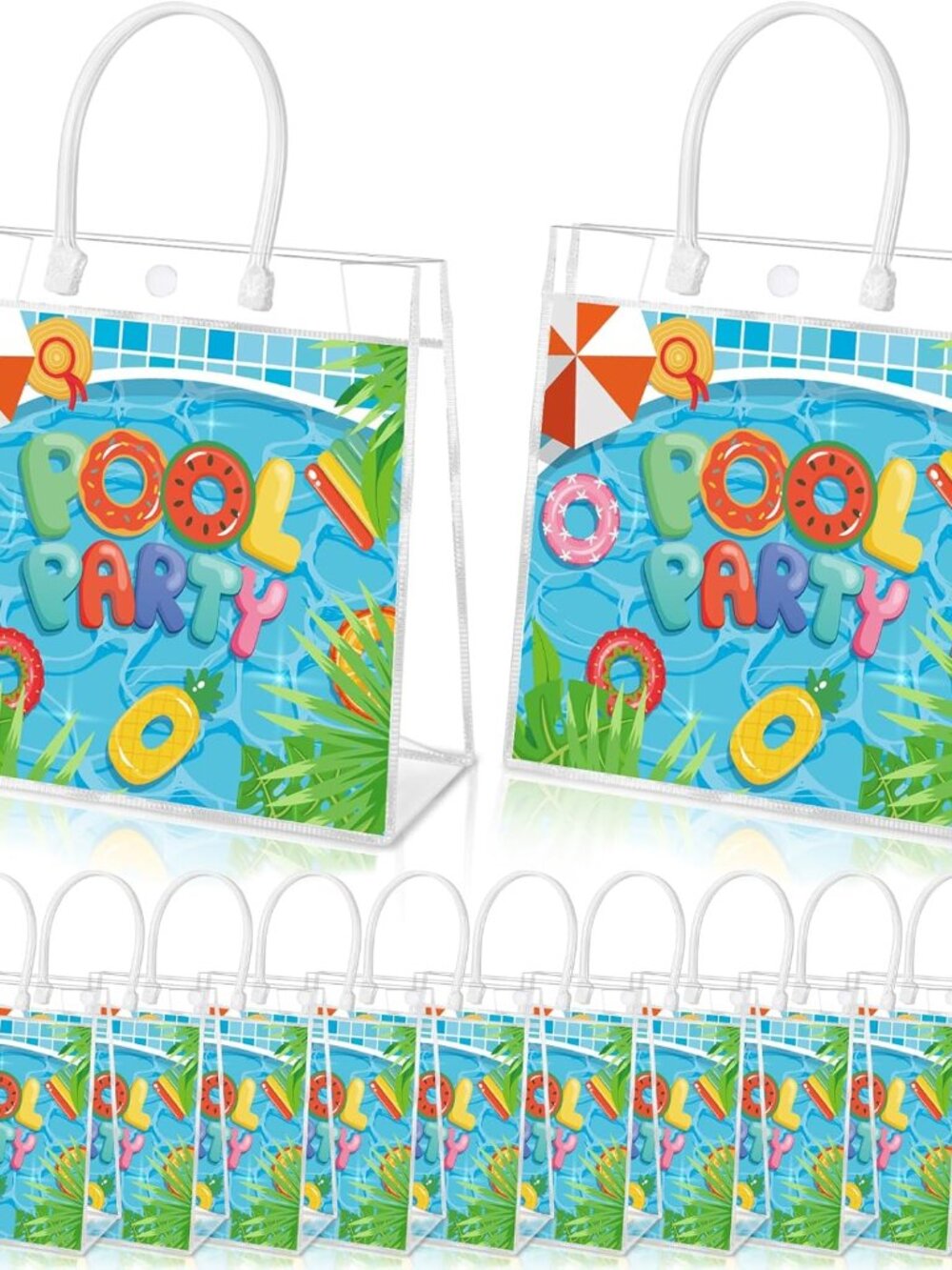 One Piece Clear PVC "Pool Party" Goodie Bag with Handle, Pool Party Favors